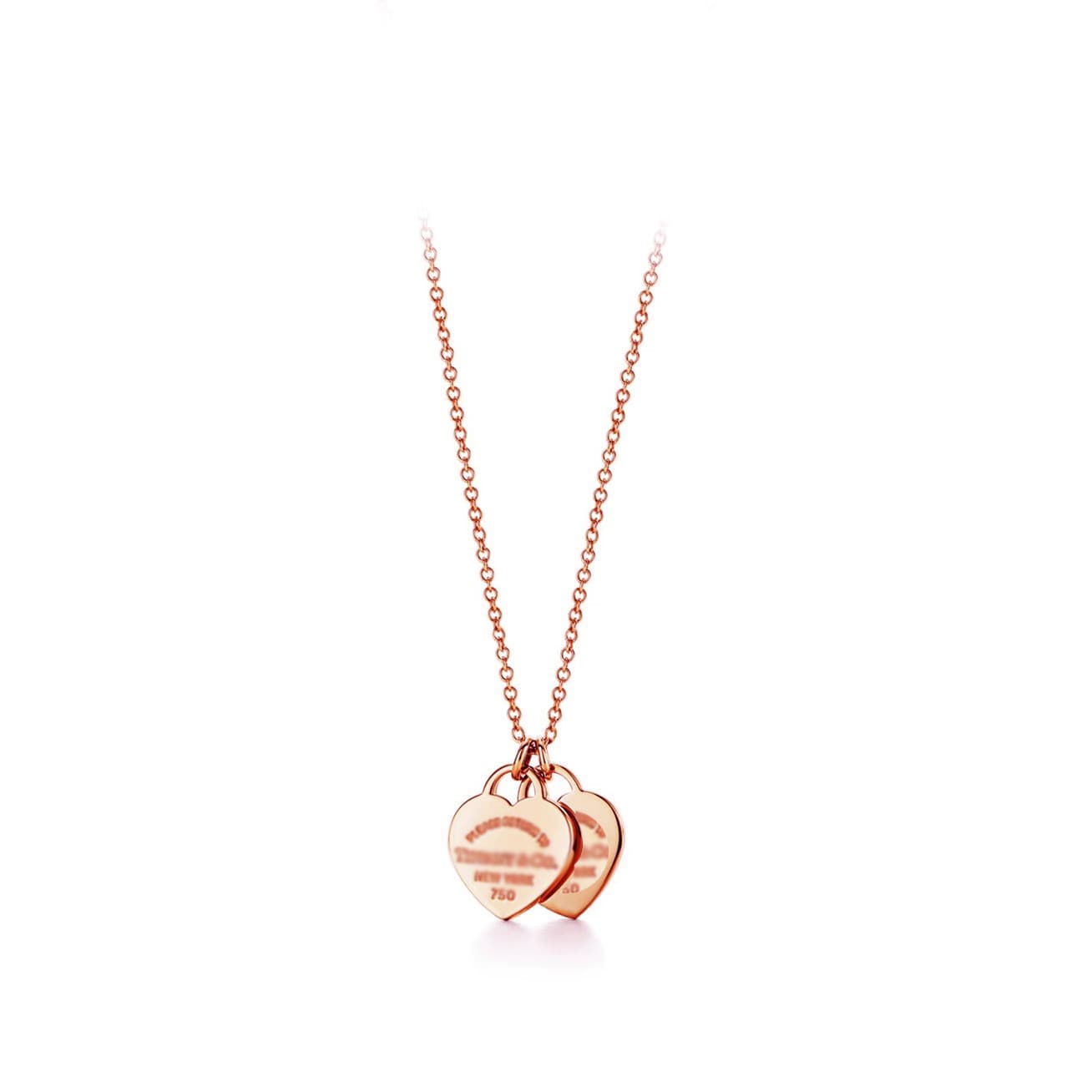 Pendentif double cœur classique de la marque T pour femme, collier en émail rouge, vert et rose, léger et simple.