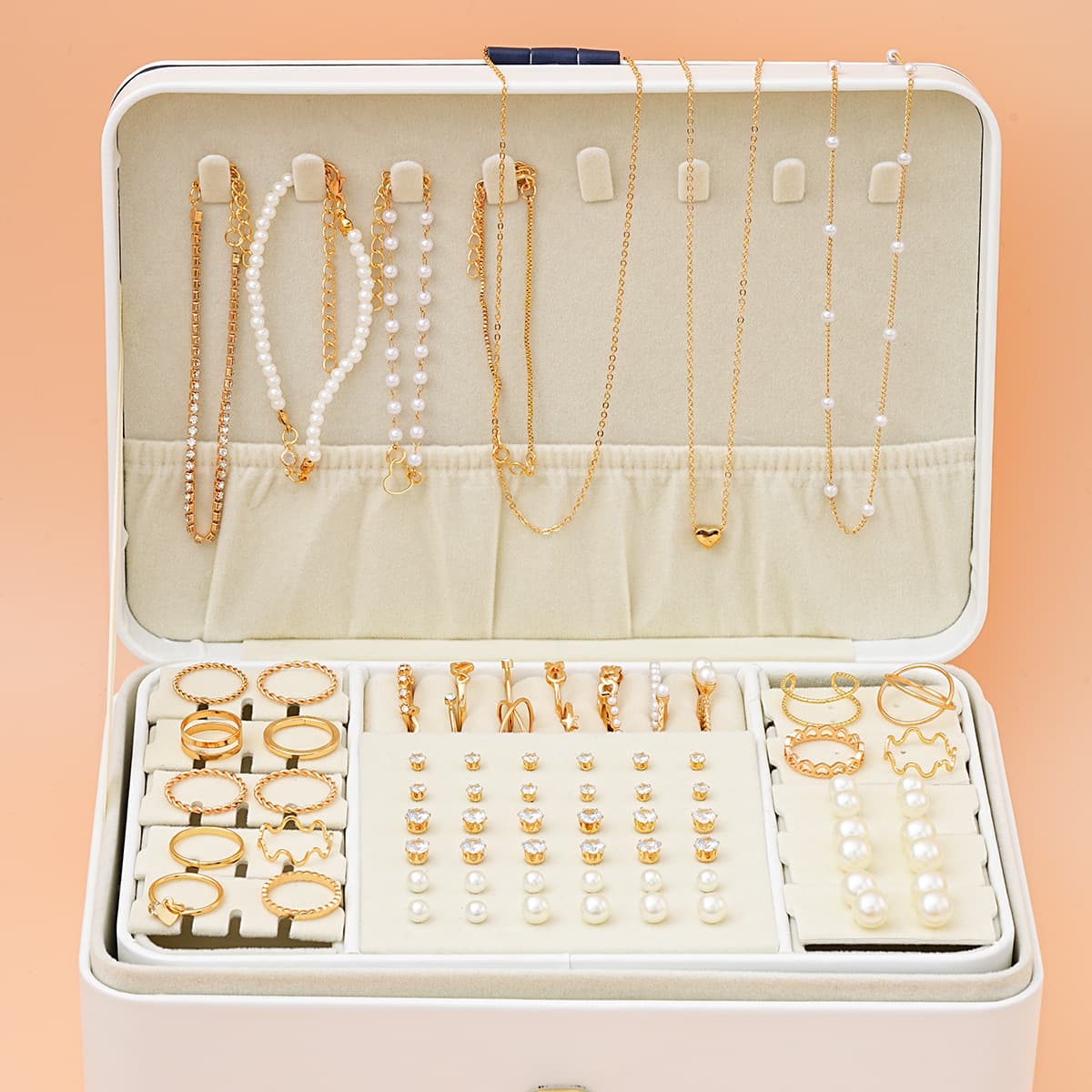 Elegant Imitation Pearl Alloy Jewelry Set - Necklace, Earrings, Ring & Bracelet (59-Piece) For Women​