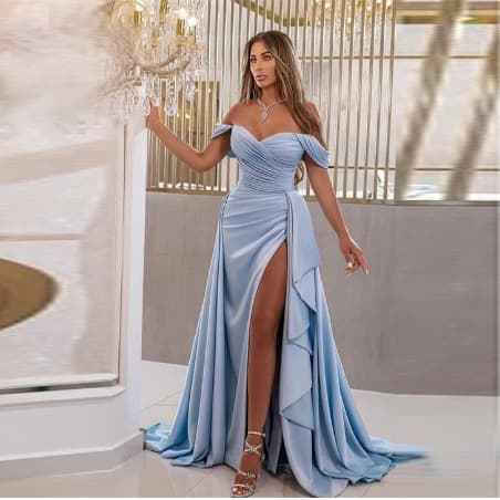 Women's Dress Off Shoulder High Front Slit Tube Evening Party Hostess Dress