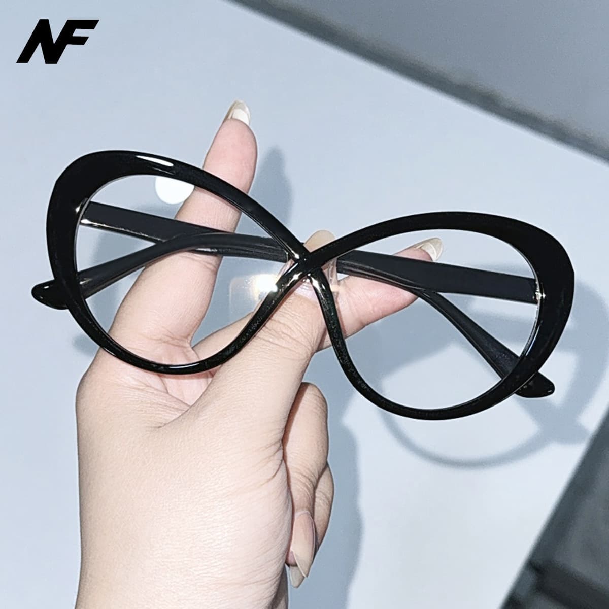 New Fashion Cat Eye Frame Anti-Blue Light Personality Cross High-End Feel Brightening Slimming Non-Prescription Glasses