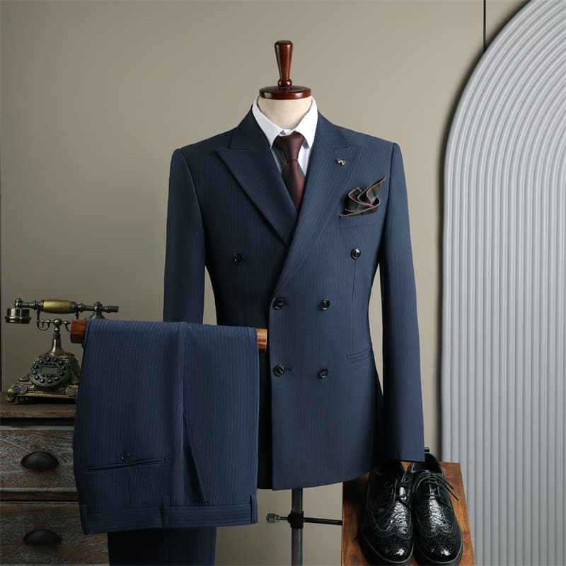 ​​Men's Blue Double Breasted Suit – British Style Formal & Wedding Groomsmen Suit (Navy, Black, Suit + Trousers Or Single Piece, Sizes 48/M-58/4XL)​​