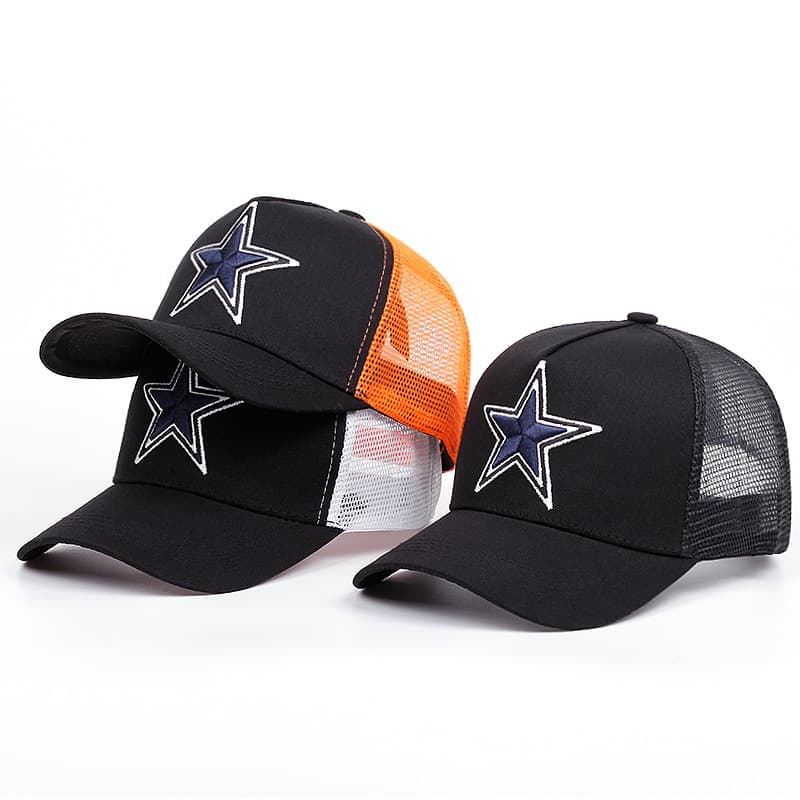 Unisex Five-pointed embroidered baseball cap Outdoor sports net gauze duck cap summer shade breathable net