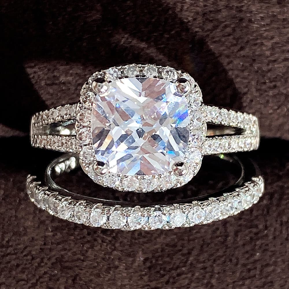 Cao Shi's Micro Set Full Diamond Zircon Set Ring With Light Luxury Square Diamond Women's Engagement Couple Ring