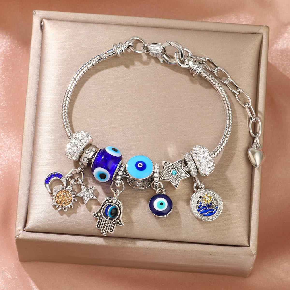 Fashion Trend Cute Blue Devil's Eye Glazed Stars Jewelry Personality Bracelet Friend Girlfriend Birthday Valentine's Day Gift