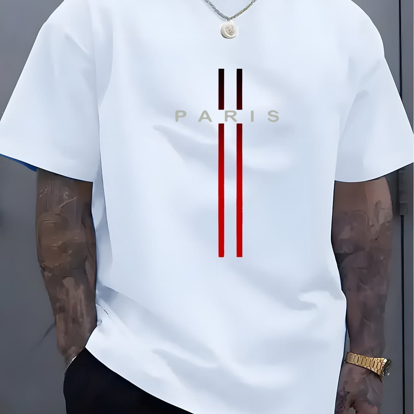 Summer Men's Clothing Cotton T-Shirt 200g Casual Loose Fit Crew Neck Short Sleeve Paris Alphabet Print