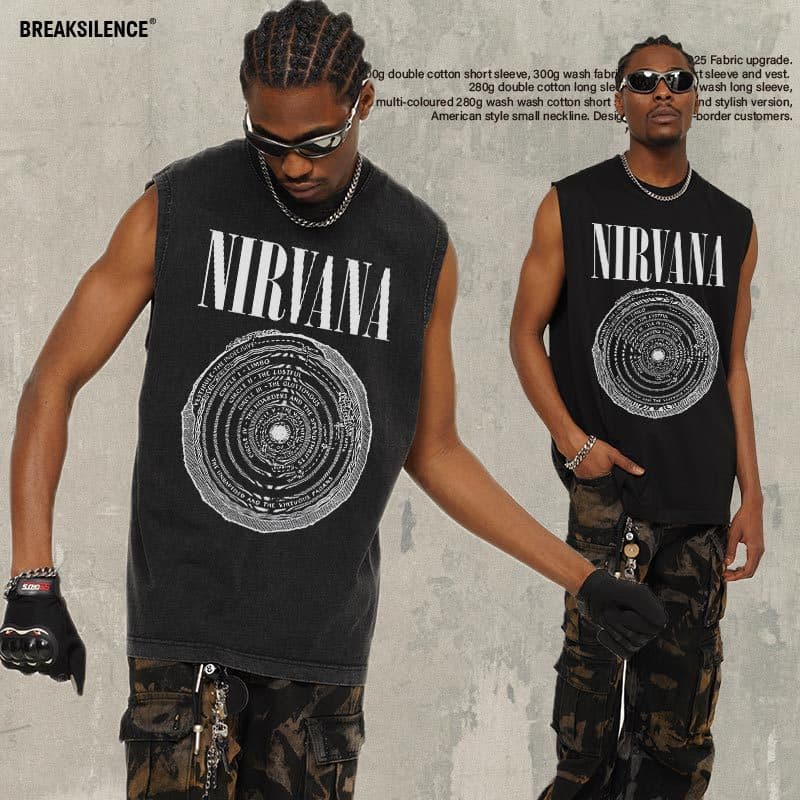 Men's Clothing Summer Nirvana Annual Ring Rock Old Washed Waistcoat Vest T Shirt Printed Men's Vest
