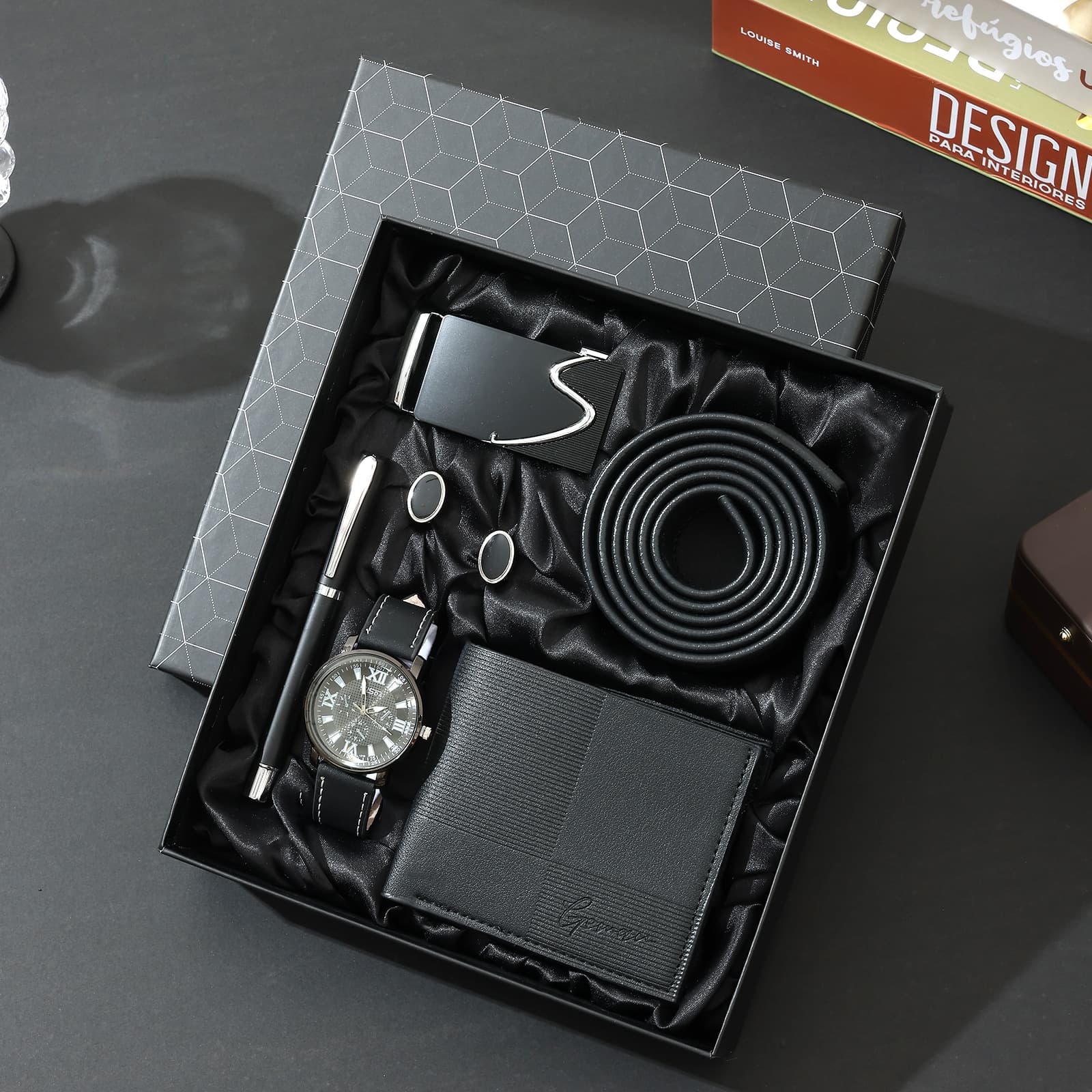 Men's Premium Leather Gift Set – Luxury Wallet, Belt, Cufflinks, Watch & Pen In Elegant Gift Box For Valentine's Day, Christmas & Special Occasions