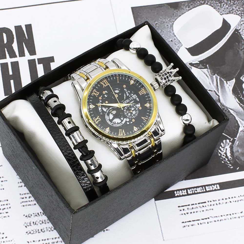 Watches Bracelet New Watches Men's Business Steel Strap Quartz Watch Gift Watch Set