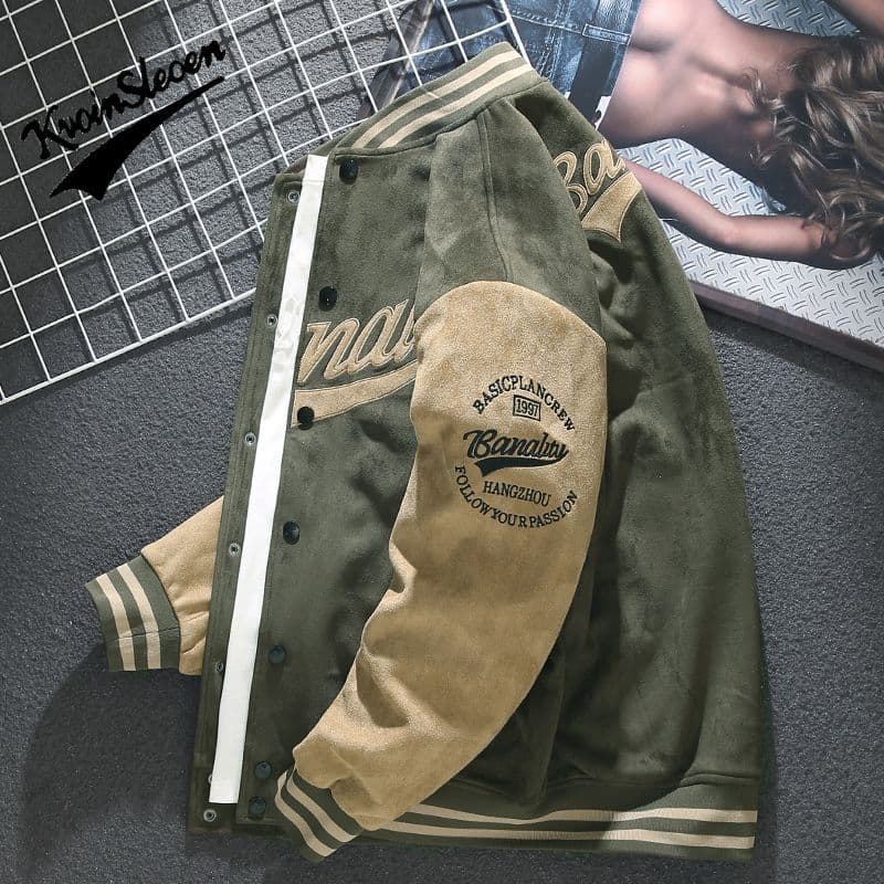 New Baseball Jersey Suede Coat Loose Plus Size Pilot Coat Jacket Thickened Autumn And Winter Men's