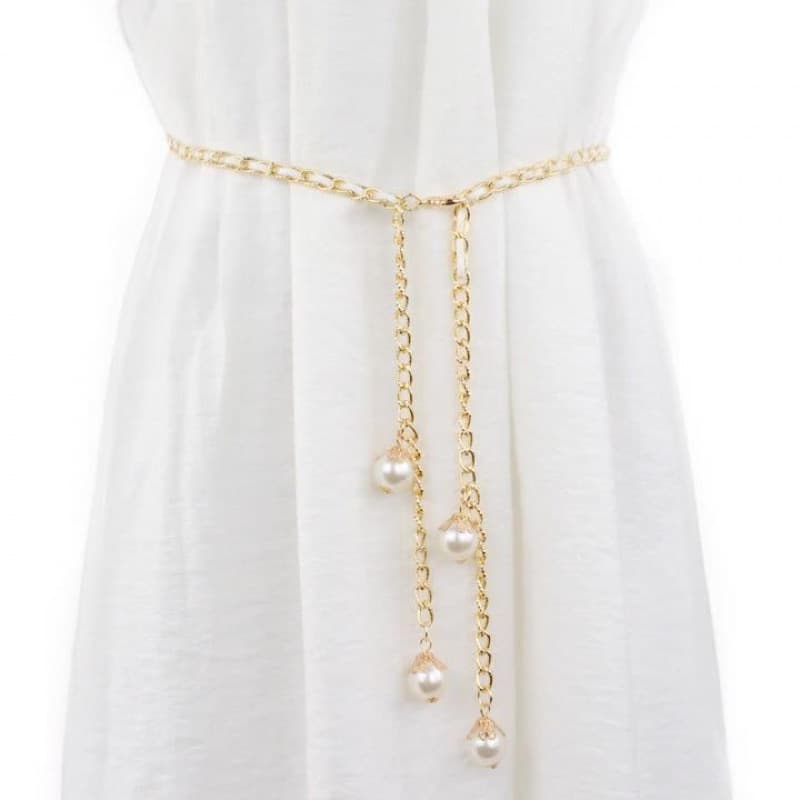 Pearl For Women Fashionable Thin Chain Simple Versatile Dress Belt Decoration Belly Dance Waist Accessory