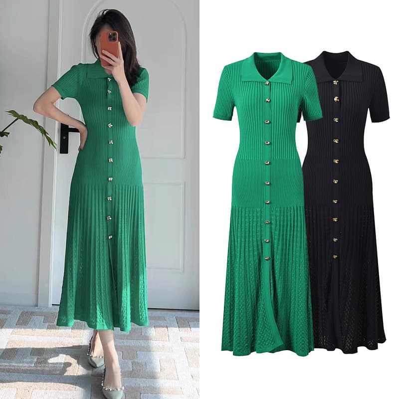 Women's Clothing temperament elastic slim fit single breasted knitted long dress