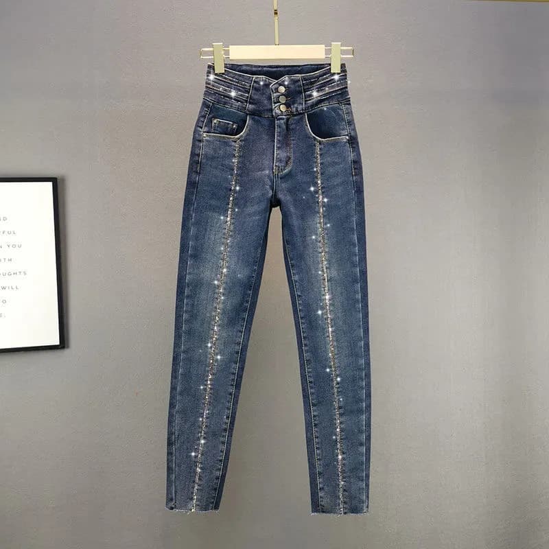 Women's Clothing Hot Diamond Jeans For Women Spring And Autumn New High Waist Slim Fit Skinny Long Pants Elastic Pencil Pants Trendy Style
