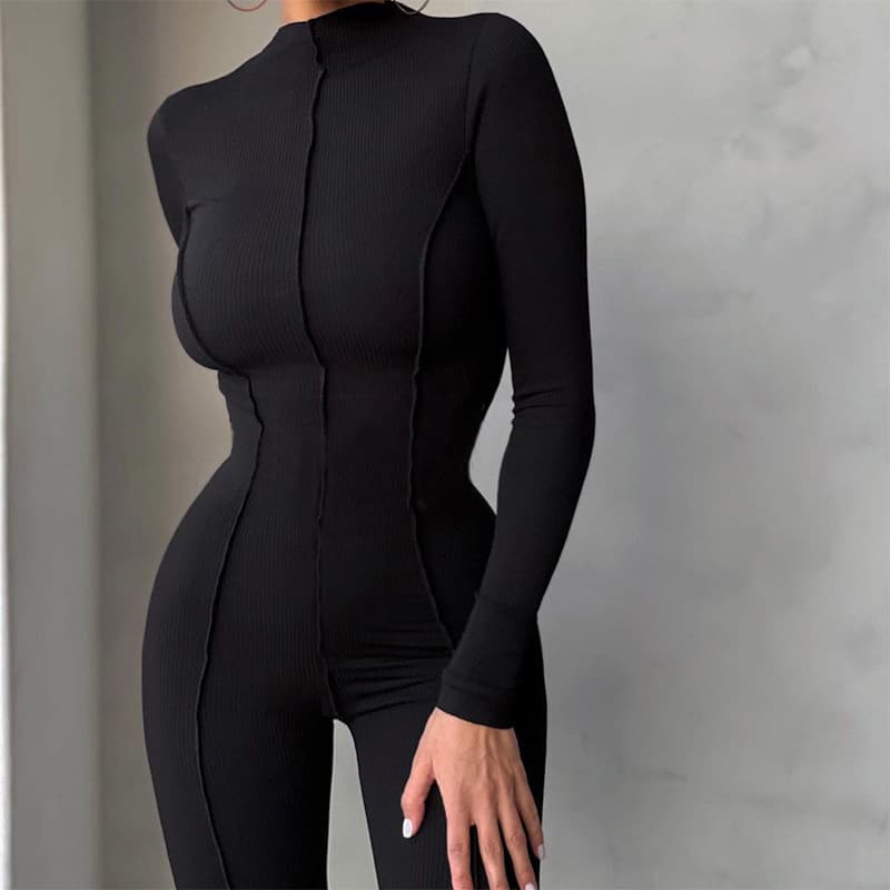 Women's fashion high-neck tight height waist casual solid color sports romper