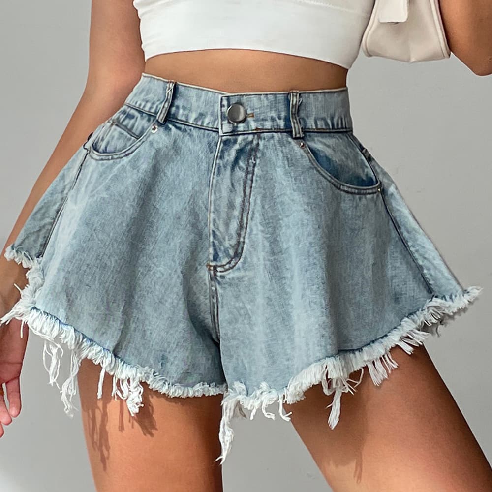 Women's Distressed Denim Shorts - High Waisted Ripped Jeans With Frayed Hem Trendy Loose Fit Summer Fashion