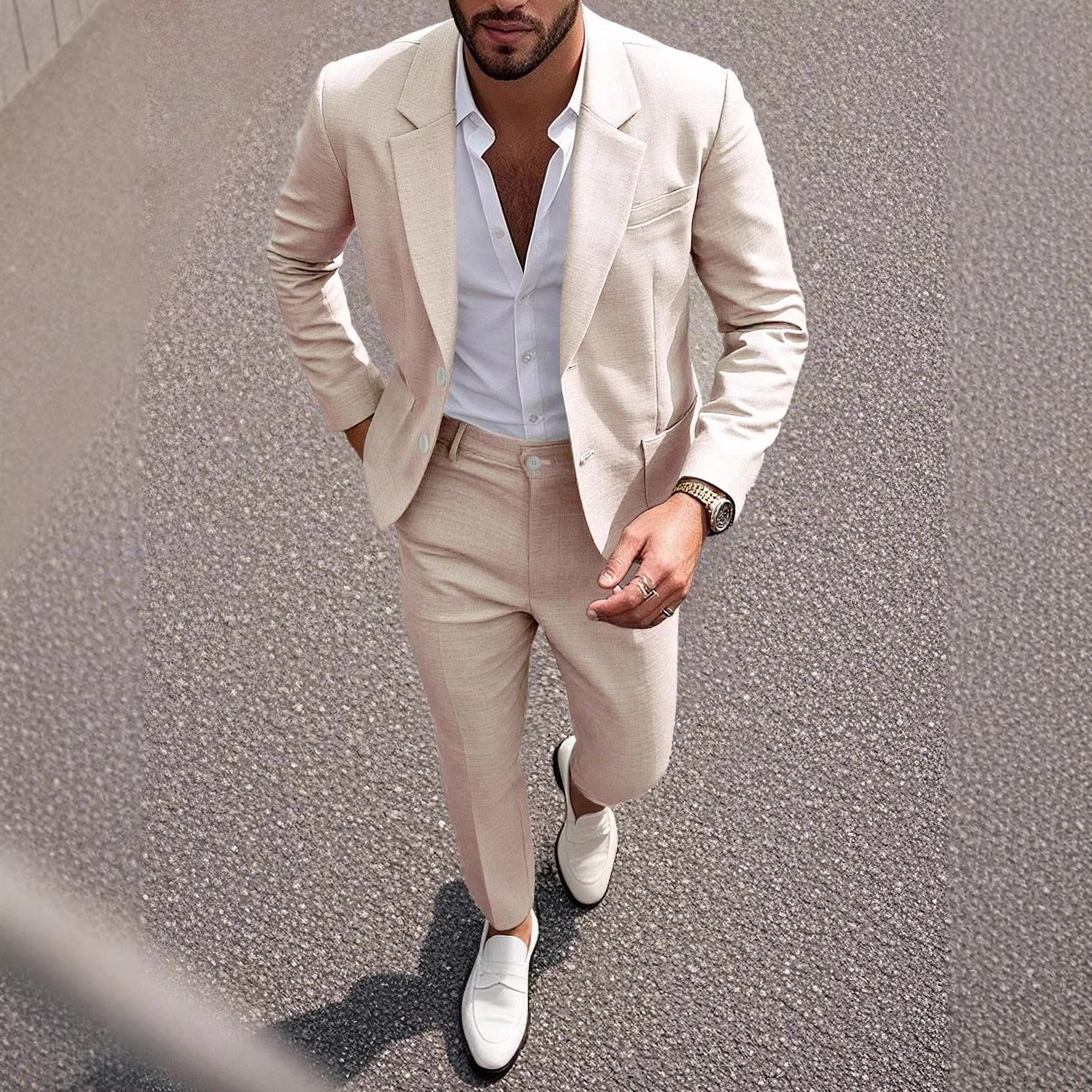 Men's Clothing Solid Color Elegant Banquet Attire Light Business Suit American Style Skinny Fit Spring/Summer Suits