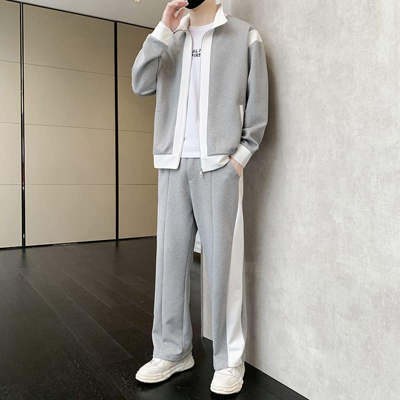Men's Clothing Zipper suit spring new style stitching contrast color jacket men's casual sports suit men's loose