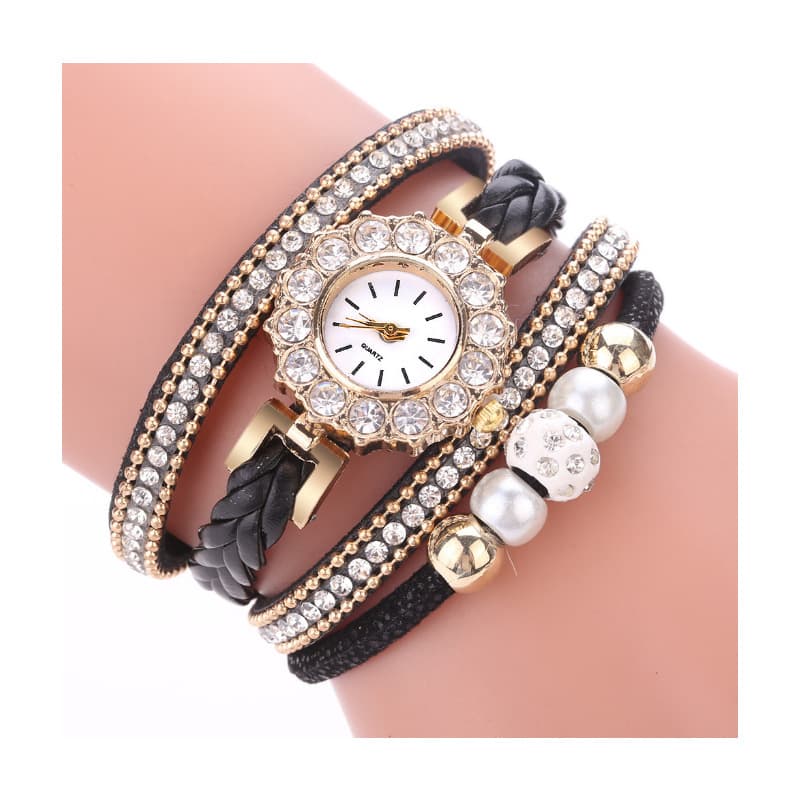 Korean Fashion Trend Bracelet With Rhinestones Casual Loop Watch Niche Personality Pearl