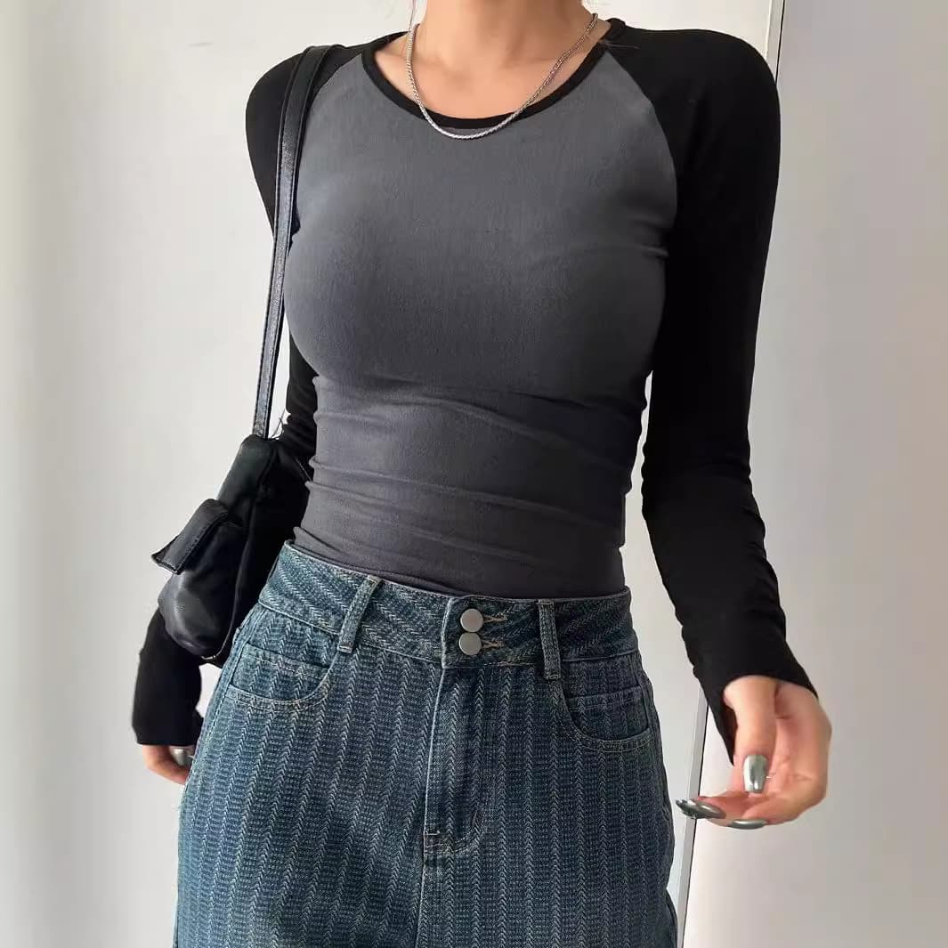 Women's Long Sleeve Fitted Crop Top - Stretch Polyester Blend, Streetwear Chic, Casual & Sexy Style, Solid & Color Block Options