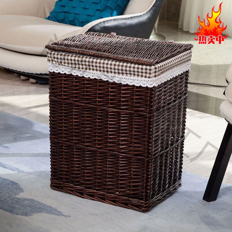 Laundry Storage Basket Grey | Large Woven Rattan Hamper Bedroom Art Deco - 790