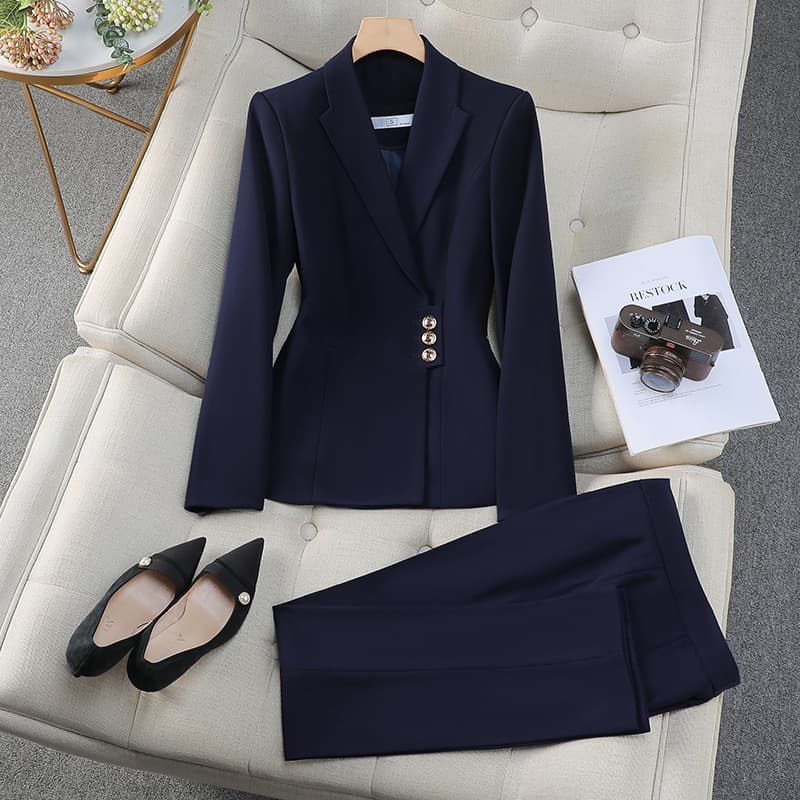 Modern Seoul Office Chic Blazer & Trouser Set (Stretch Poly-Viscose,Minimalist Korean Power Dressing)​