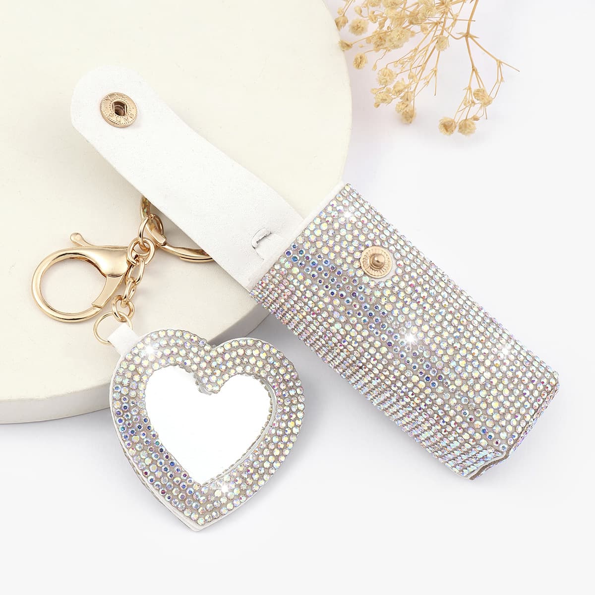 leather products are easy to carry, hot diamonds with mirrors, lipstick bags, bag pendants, key pendants, lipstick bags