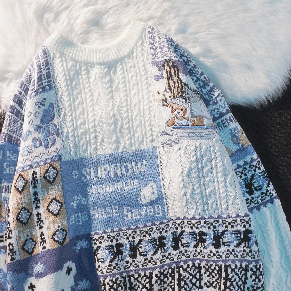 Winter American Christmas Bear ins Sweater for Men and Women's Lovers Loose Outerwear Embroidered Pullover Small Crowd
