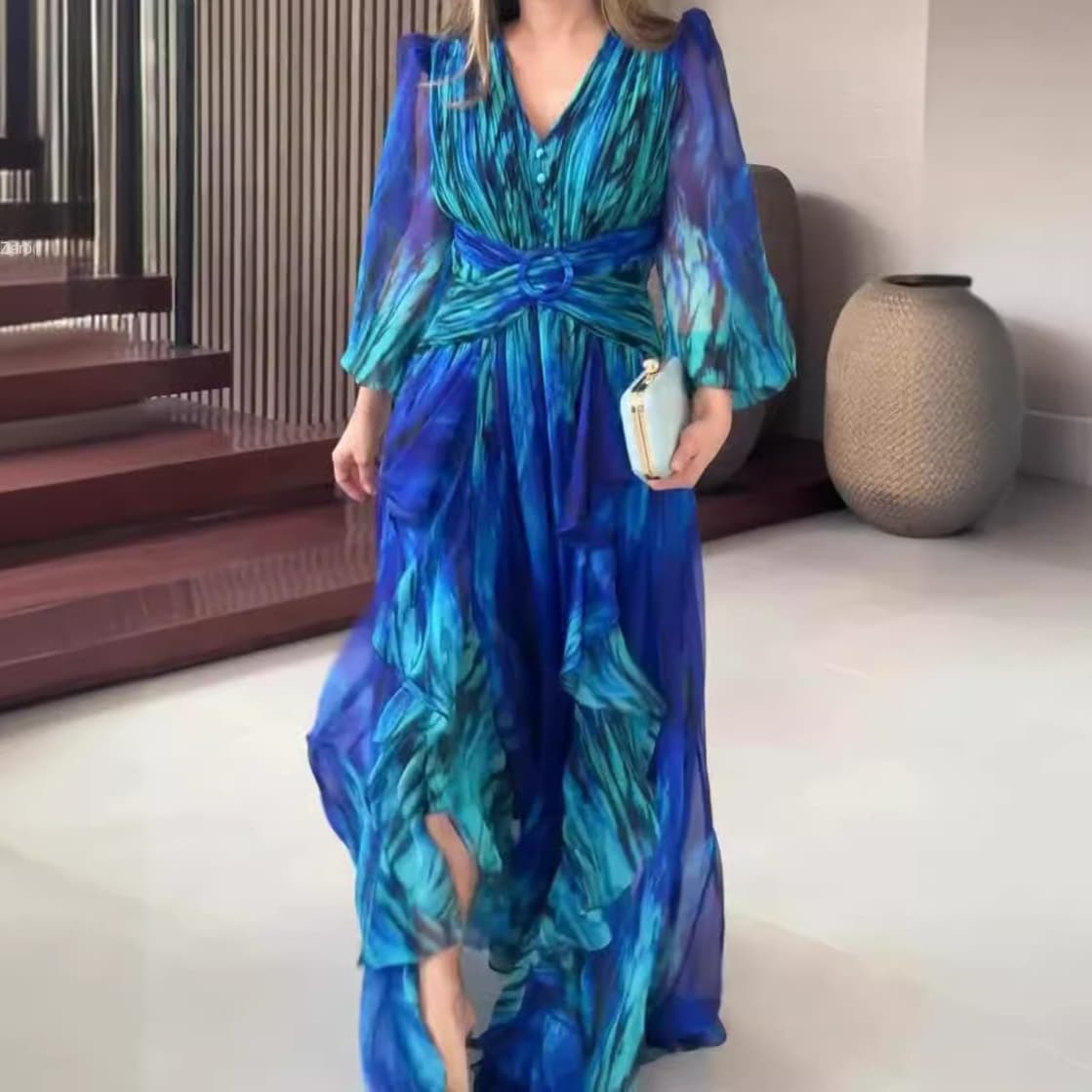 Women's French Retro Fashion Printed Long Sleeve Elegant Dress