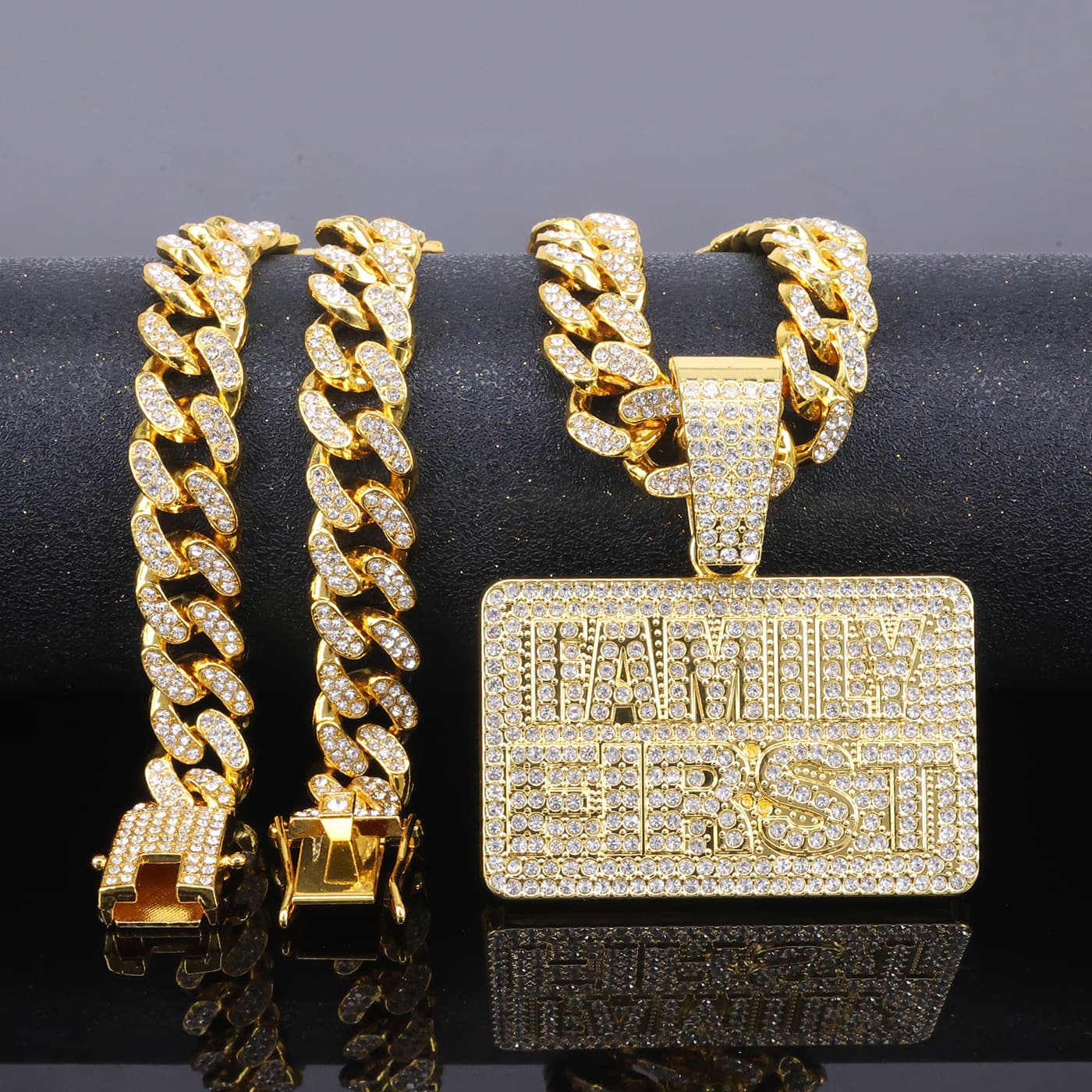 European And American Hip-Hop Diamond-Encrusted Square Letter Pendant Long Alloy Trendy Brand Jewelry Men's Rap Full