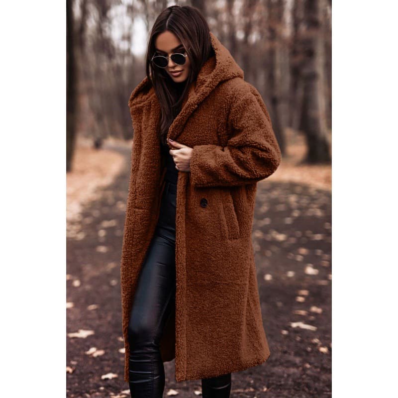Women's Clothing autumn and winter fashion long solid color long sleeved woolen coat