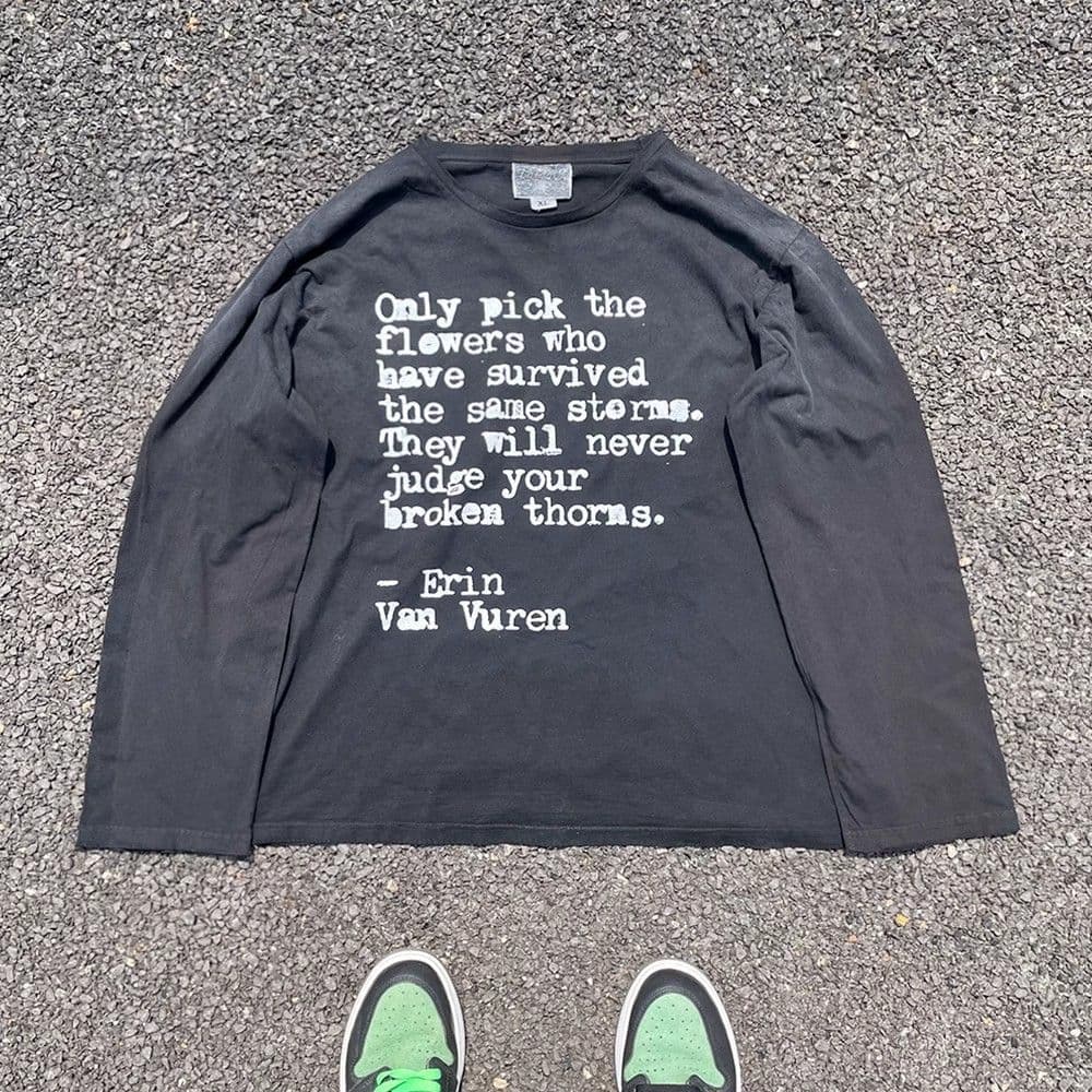 T-shirt unisexe décontracté en coton imprimé lettres - Coupe ample, col rond, manches longues, pour hommes et femmes