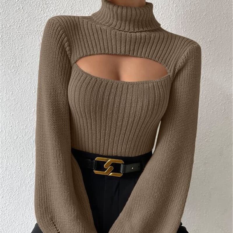 Women's Clothing Autumn and Winter Sweaters Sexy Loose and Versatile Sweaters Turtleneck Hollow Sweaters Outerwear Tops for Women