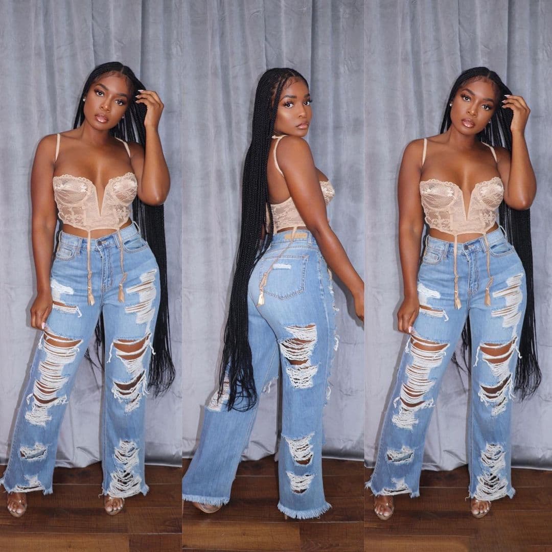 Women's Sexy Fashion Burnt Flowers Ripped Jeans Ready For Sale