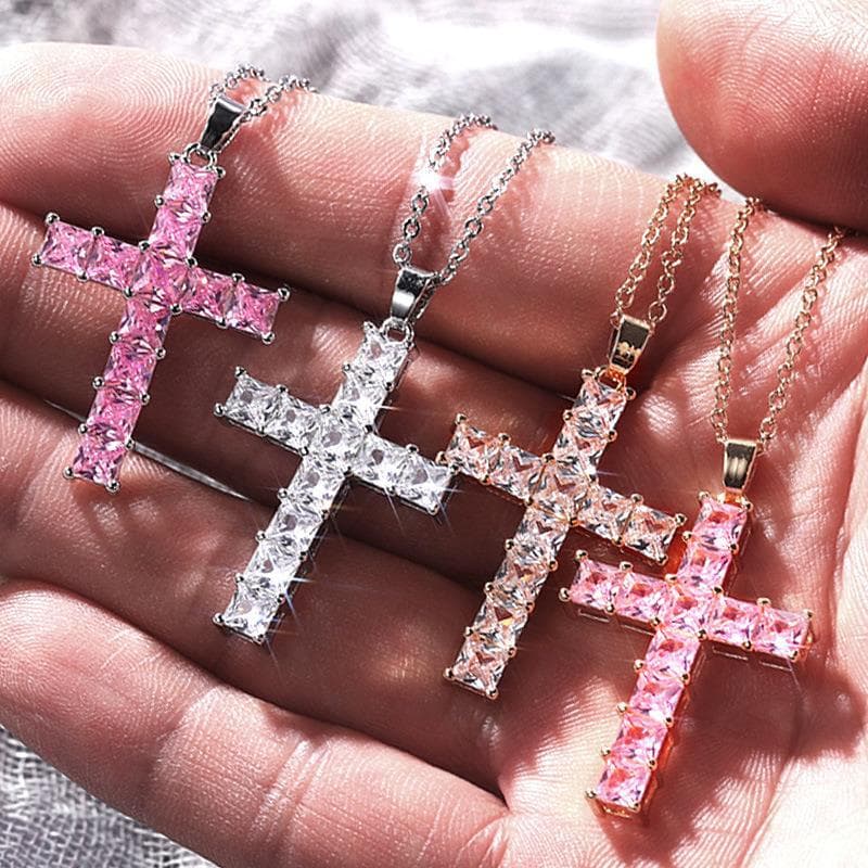 Popular Cross Pendant Necklace Full of Diamond Square Zircon Hip Hop trendy Neckchain Jewelry