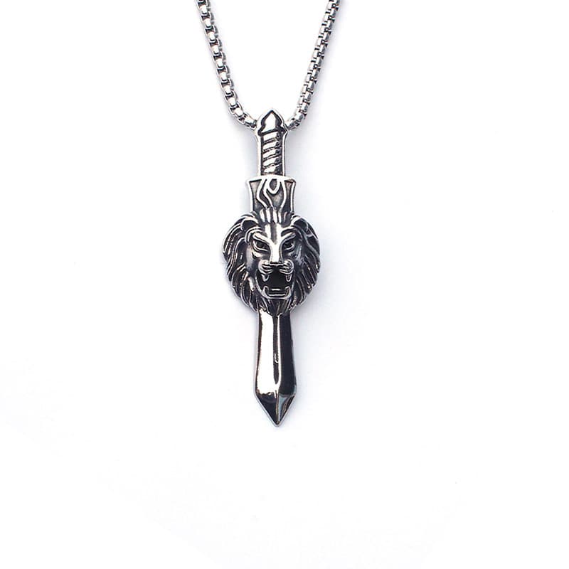 Hip hop popular accessories domineering lion head sword men's personalized titanium steel necklace pendant jewelry