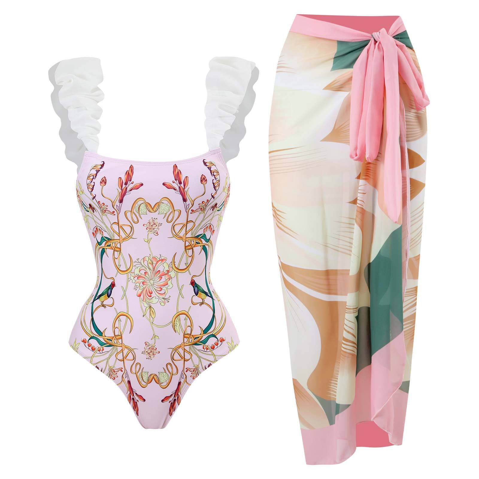 2023 New Fleece One Piece Women's Swimwear French Covering Belly Slim Swimwear Chiffon Beach Skirt