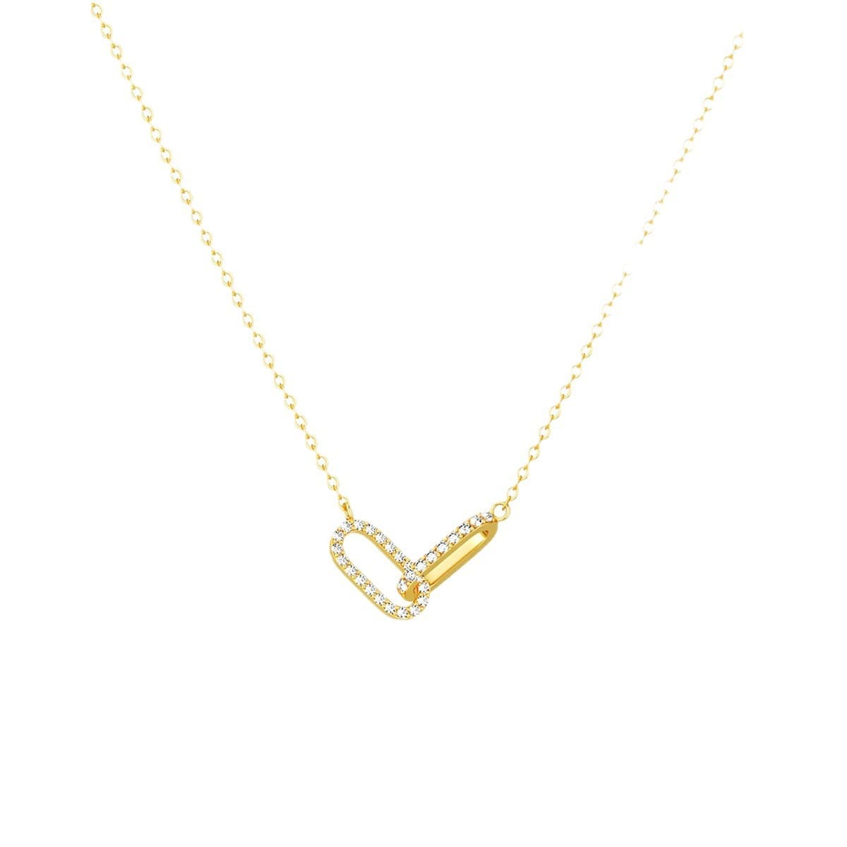 Women's Jewelry 14k Real Gold Electroplated Copper Zirconium Pin Ladies Necklace Versatile Cute Paper Clip Pendant