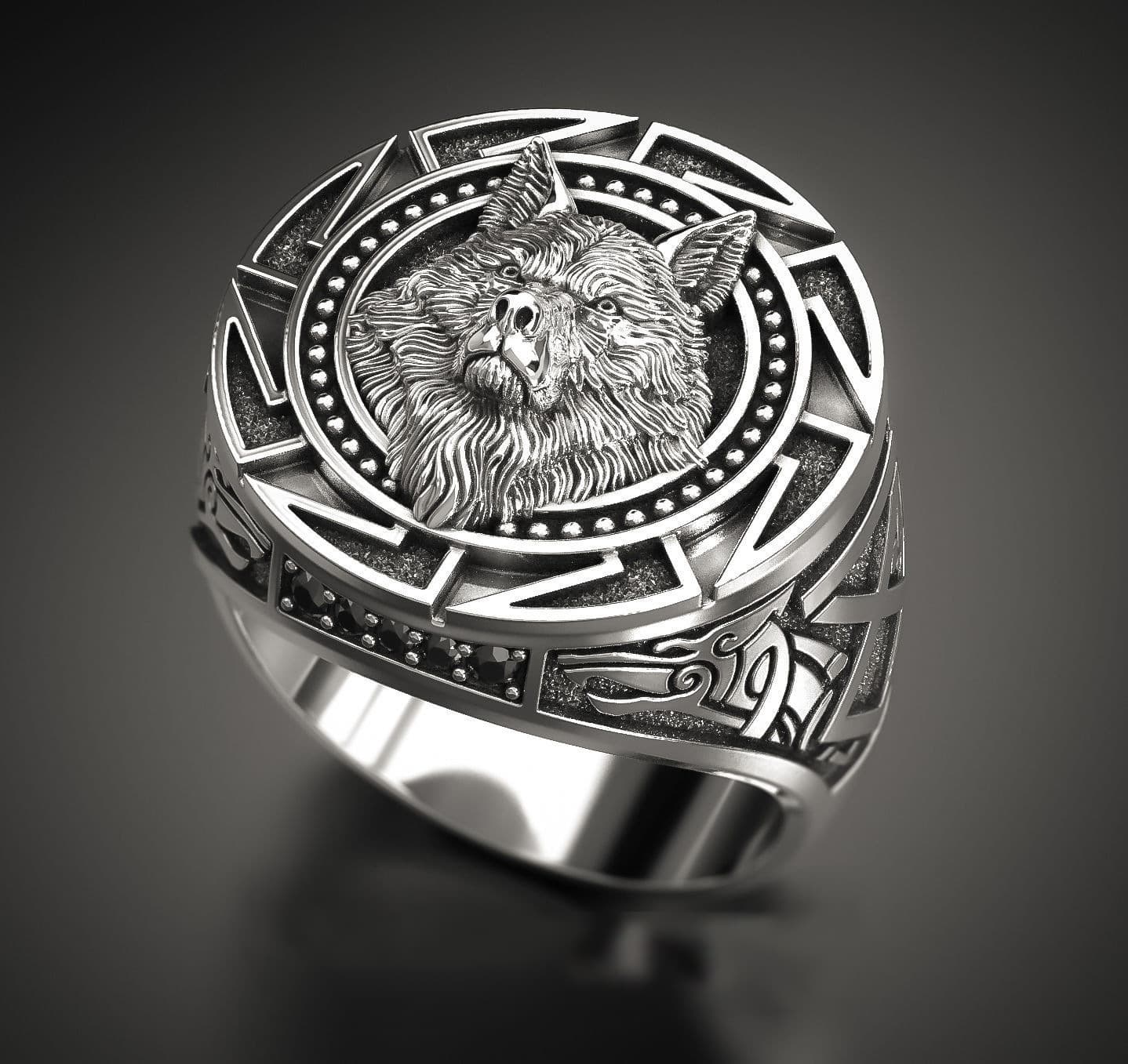 hot selling retro wolf totem Thai silver ring Nordic mythology Viking warrior wolf head men's ring