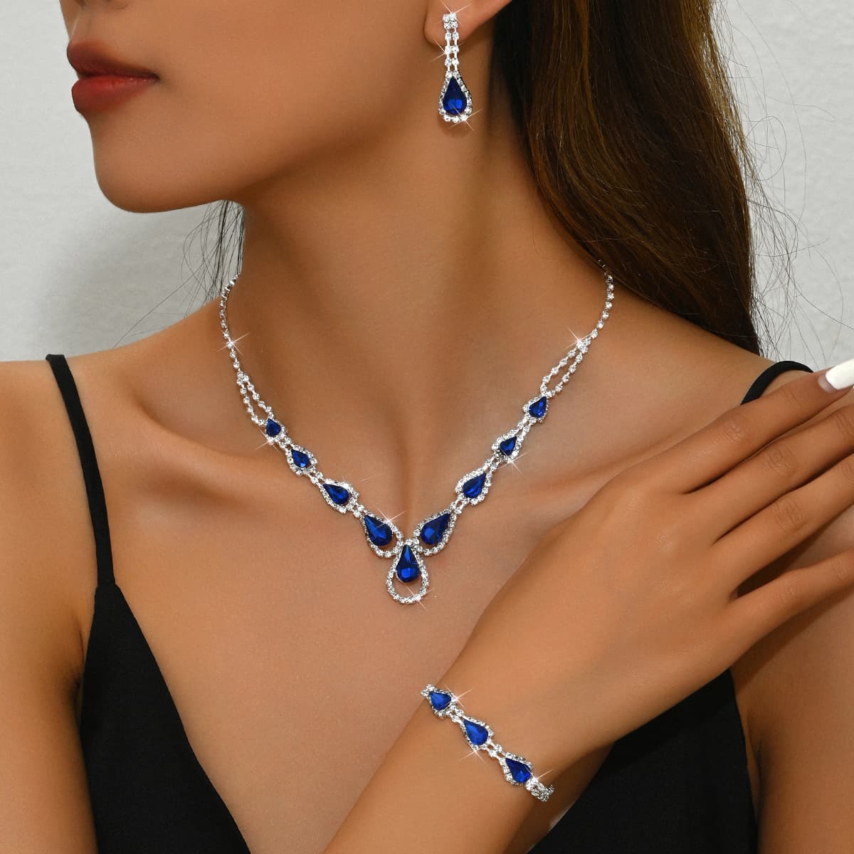 Bridal Jewelry Set - Necklace, Earrings & Bracelet In Electroplated Silver (3-Piece Copper Claw Chain Wedding Set)