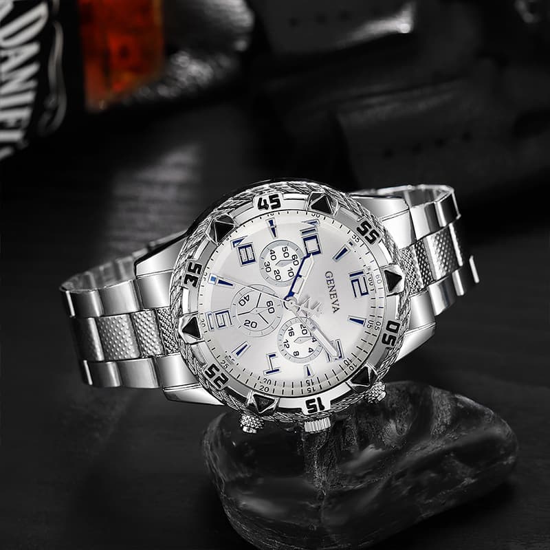 Montre homme haut de gamme, style business, sport, grand cadran, bracelet en acier allié, étanche et lumineuse.