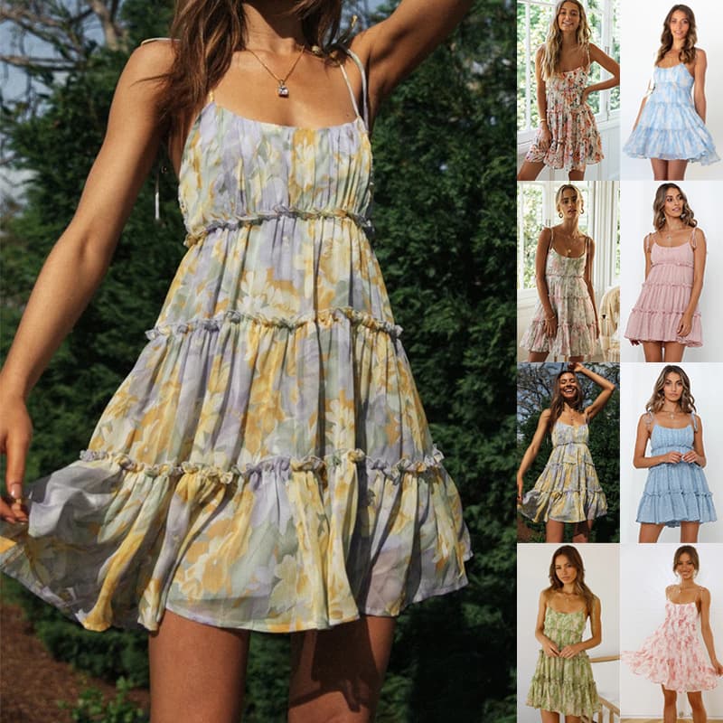 Women's Clothing Sexy Printed Suspender Dress