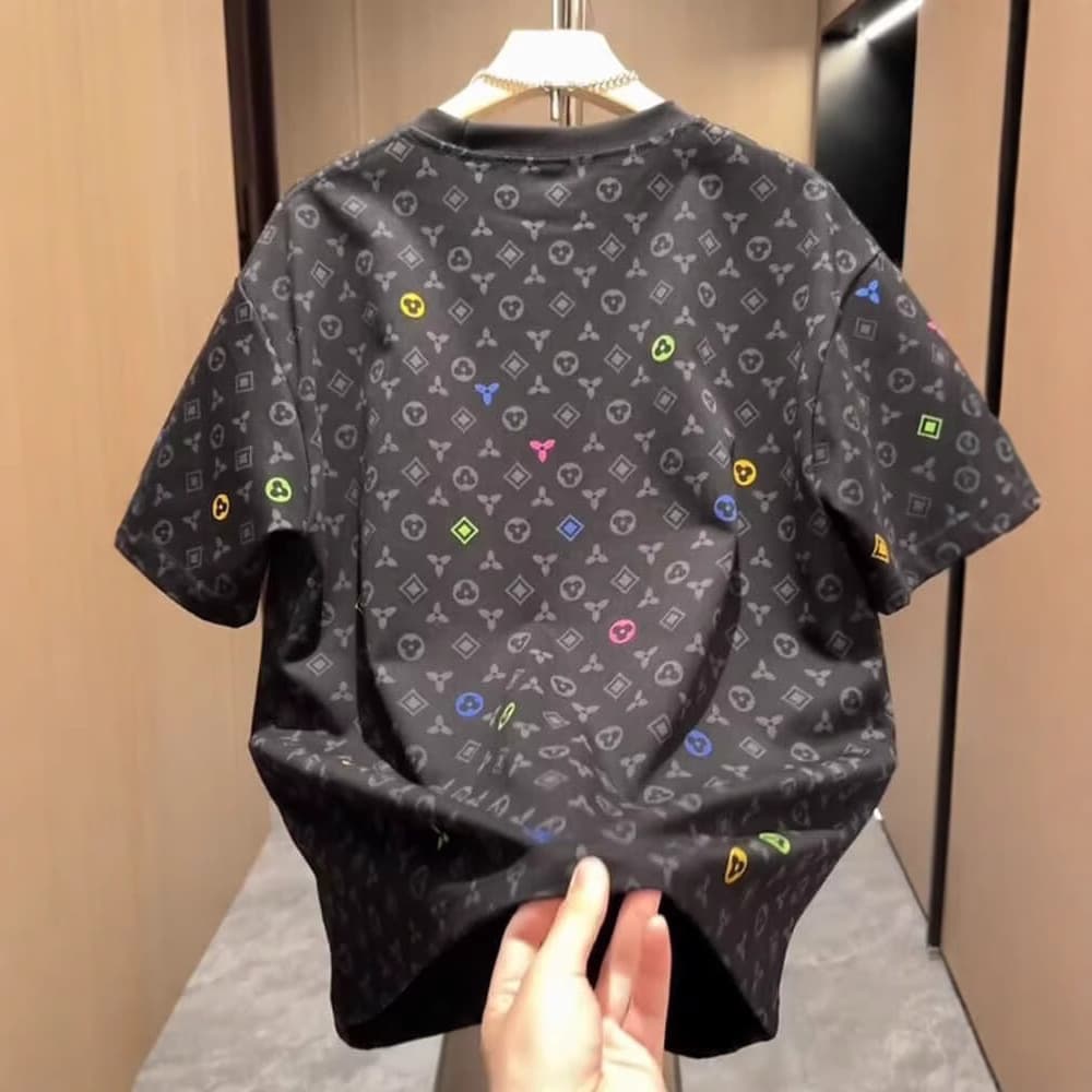 Men's Clothing Summer New Style Handsome Casual Round Neck Top Versatile Loose Inner Wear T Shirt Trendy Brand Full Print Men's Short Sleeved T
