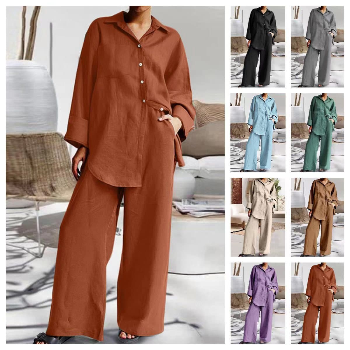 Women's Clothing nine quarter sleeve shirt loose pants two piece suit