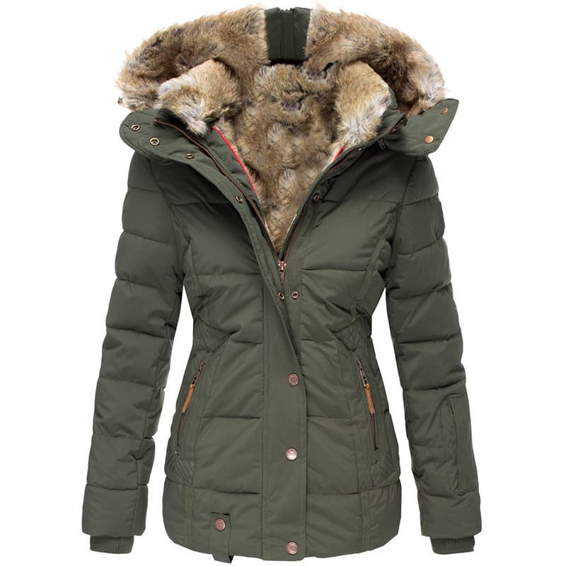 Women's Clothing new winter warm fur collar cotton coat women's zipper long sleeved slim cotton coat jacket hooded coat
