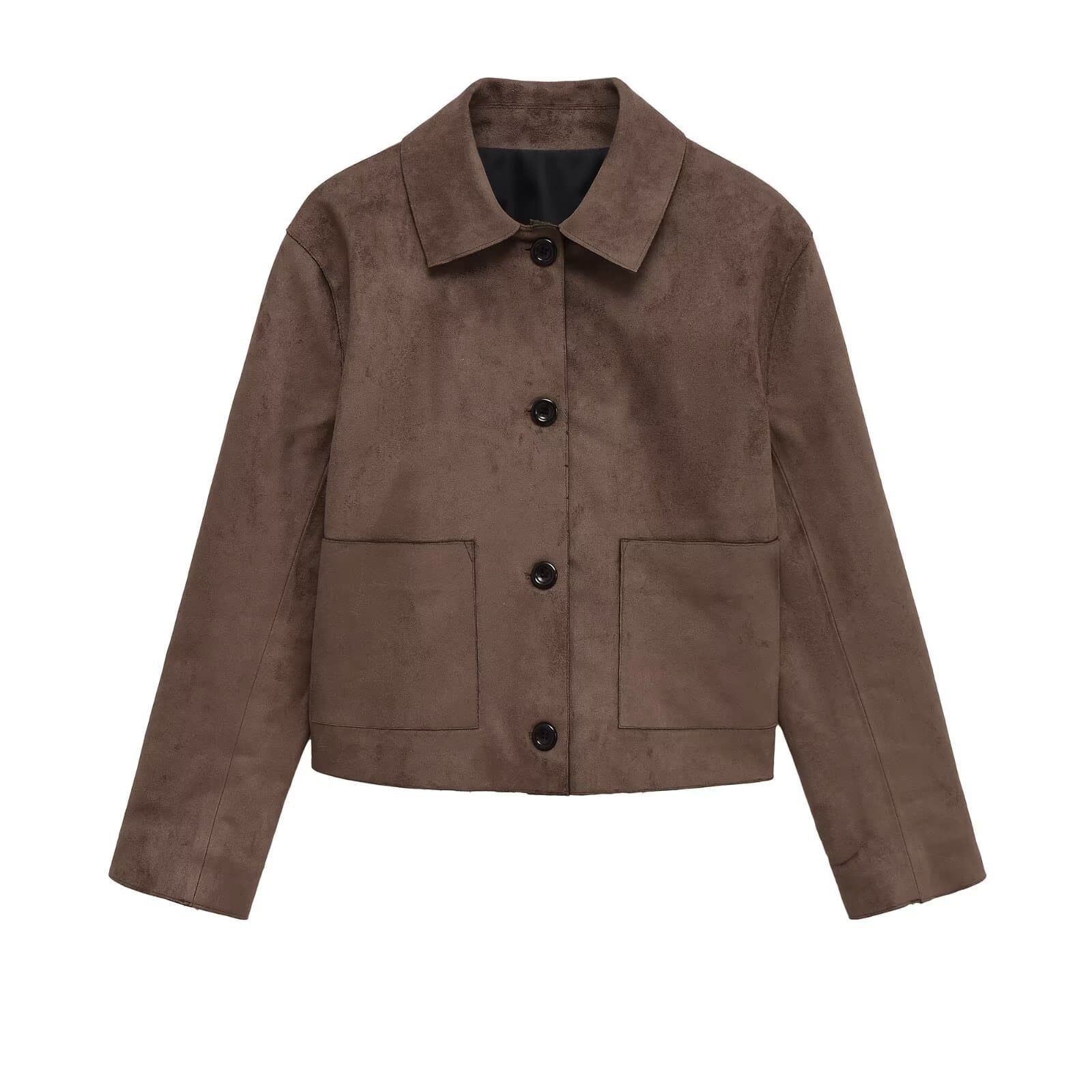 Women's Faux Suede Short Jacket With Notch Lapel & 3D Effect, Casual Blazer For Office & Daily Wear (XS/S/M/L, Brown)​​