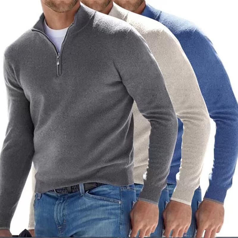 Men's Clothing new autumn long sleeve v neck fleece zipper men's casual top polo shirt