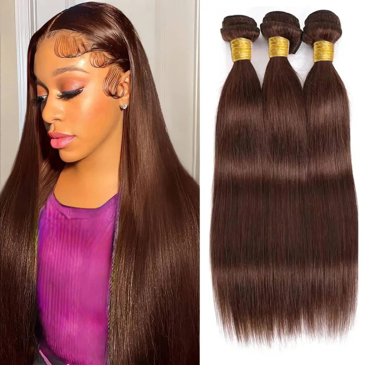 Chocolate Brown Human Hair Bundles Color 4 Brazilian Virgin Straight Hair Bundles