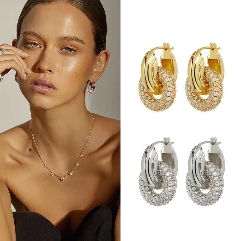 Women's Jewelry Metal Lock Copper Micro Inlaid Earrings Plated With Real Gold Light Luxury High End Zircon Ear Jewelry
