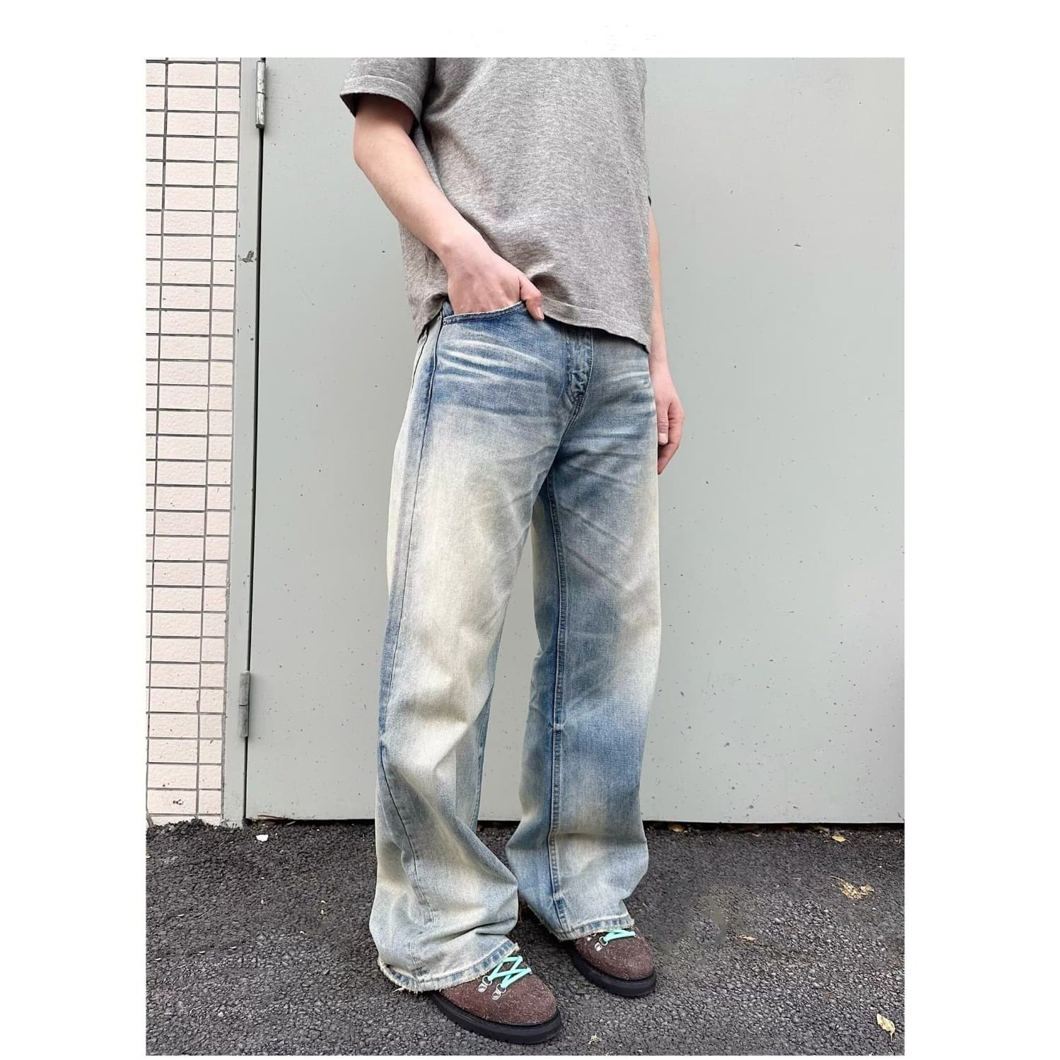 Vintage Washed High Street Relaxed Fit Straight Leg Jeans For Men & Women | Cleanfit A-Line Denim Pants | Distressed Retro Style
