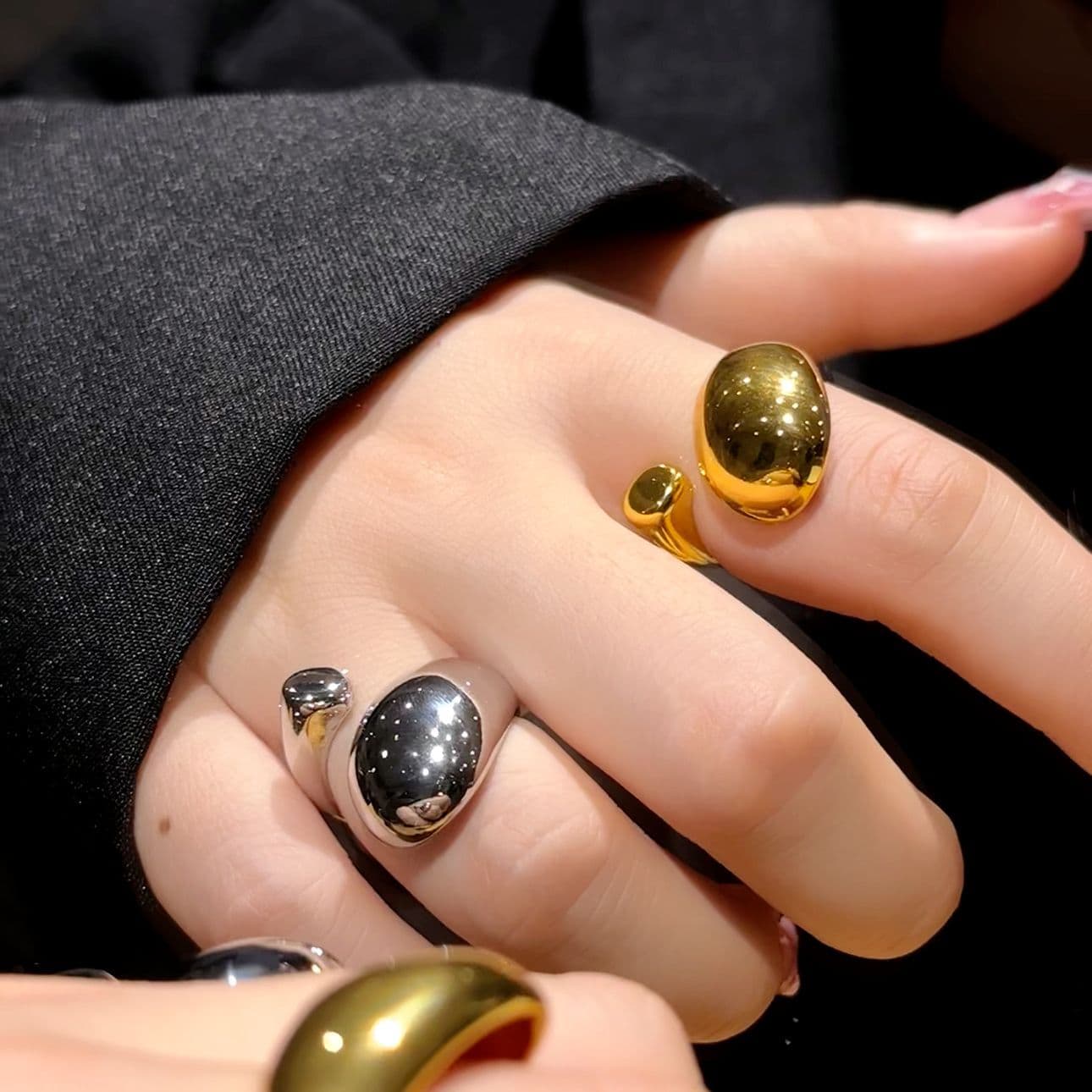 polished metal ring for women Fashionable high end irregular simple design index finger ring Live supply