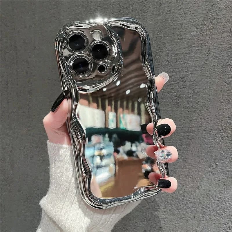 Luxury Plating Silver Wavy Phone Case For IPhone 16 15 14 13 12 11 Pro Max X XS Max XR 7 8 16 Plus Soft Shockproof Bumper Cover